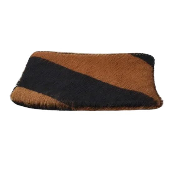 EUC Vintage Cow Hide Coin Purse Black Brown Stripe Leather - Picture 7 of 8